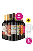 Kit 8 - Especial Pendura! - Tintos por R$27,90 por Garrafa + Par de Taças Grátis