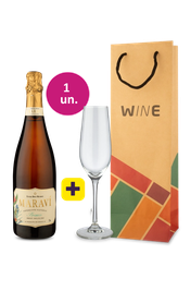 Kit Presenteie 2 - Espumante Maraví Brut + Taça de Cristal Espumante + Sacola Kraft - Exclusivo We