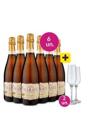 Kit 6 - Espumante Marav&iacute; Moscatel + Ta&ccedil;a de Cristal Espumante Gr&aacute;tis - Exclusivo We