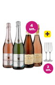 Kit 4 - Espumantes Renomados + Par de Taças de Cristal Grátis
