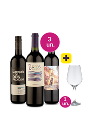 Kit Especial - Boas Vindas - 3 Vinhos por R$99 + Ta&ccedil;a de Cristal Gr&aacute;tis