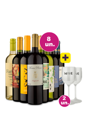 Kit 8 - Volta ao Mundo por R$27,90 por Garrafa + Par de Taças de Acrílico Grátis