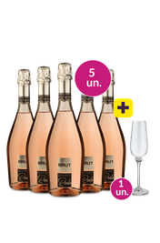 Kit 5 - Espumante Reolo Ros&eacute; Brut + Ta&ccedil;a de Cristal Espumante Gr&aacute;tis - Exclusivo We