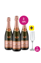 Kit 3 - Espumante Louis Bouillot A.O.C. Cr&eacute;mant De Bourgogne Ros&eacute; Brut + Ta&ccedil;a de Cristal p/ Espumante Gr&aacute;tis - Exclusivo We