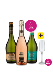 Kit 3 - Espumantes + Ta&ccedil;a de Cristal Espumante Gr&aacute;tis - Exclusivo We