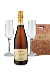 Kit Especial - Presenteando com Espumante Marav&iacute; e Par de Ta&ccedil;as de Cristal