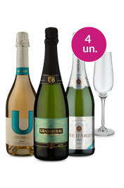 Kit 4 - Espumantes de 3 Pa&iacute;ses + Ta&ccedil;a de Cristal