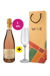 Kit Presenteie 1 - Espumante Maraví Rosé + Taça de Cristal Espumante + Sacola Kraft - Exclusivo We