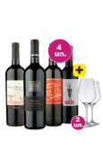 Kit 4 - Tintos Estrelas + 2 Taças Cristal Grátis - Oferta Maluca