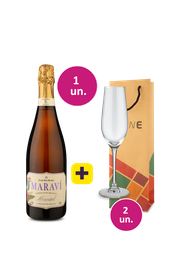 Kit Presenteie 1 - Espumante Maraví Moscatel + Taça de Cristal Espumante + Sacola Kraft - Exclusivo We