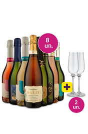 Kit 8 - Espumantes Excepcionais + Par de Ta&ccedil;as de Cristal Gr&aacute;tis - Oferta Absurda