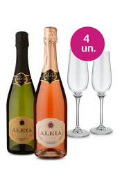 Kit Especial - Espumantes Aleia e Par de Ta&ccedil;as de Cristal - Oferta Absurda
