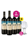 Kit 4 - Kaipu Tannat + 2 Taças Cristal Vinho Grátis