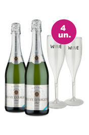 Kit Especial de Ver&atilde;o - Espumante Veuve D'Argent Brut + Par de Ta&ccedil;as de Acr&iacute;lico