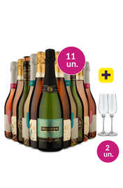 Kit 13 - Espumantes Brut e Ros&eacute; + Par de Ta&ccedil;as de Cristal Gr&aacute;tis