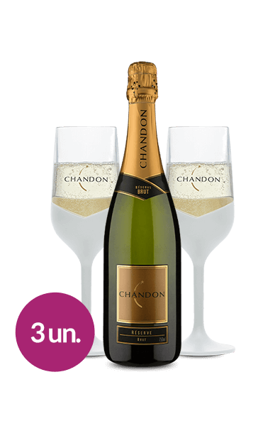 Espumante Chandon Réserve Brut Colors Collection com 2 Taças Brancas Exclusivas