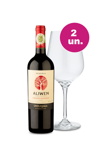 Kit 2 - Aliwen Cabernet Sauvignon + Taça de Cristal por R$80 - Oferta Especial 8/8