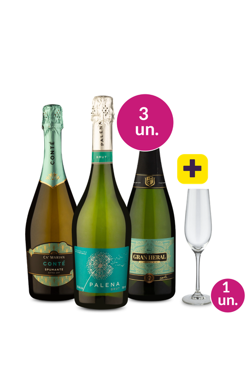 Kit 3 - Espumantes Brut + Taça de Cristal Espumante Grátis - Exclusivo We