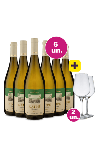 Kit 6 - Kaipu Chardonnay + 2 Taças Cristal Grátis - Oferta Insana Exclusiva We Wine