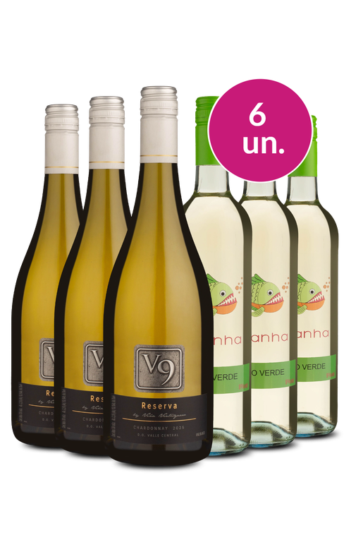 Kit 6 - V9 Chardonnay e Piranha Vinho Verde - Exclusivo We