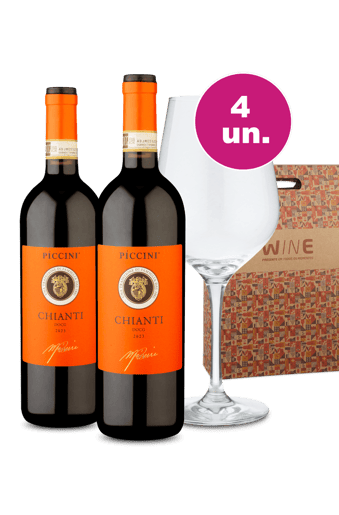 Kit Presente - Piccini Chianti + Taça Cristal + Caixa de Presente