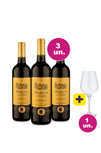 Kit 3 - Marquis de Chasse Bordeaux + Taça de Cristal Grátis - Oferta Absurda