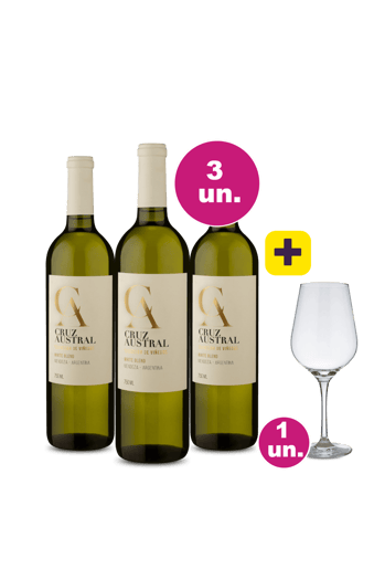 Kit 3 - Cruz Austral Seleccion De Viñedos White Blend + Taça Cristal Grátis