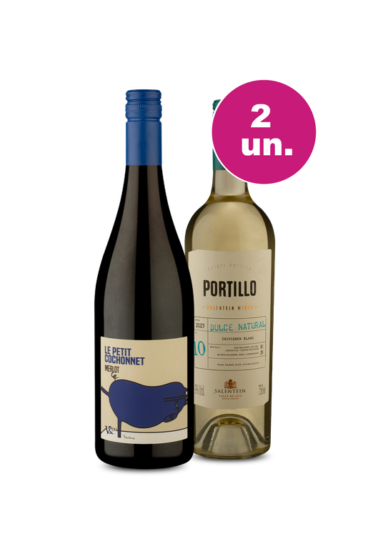 Kit 2 - Le Petit Cochonnet Merlot e Portillo Sauvignon Blanc Dulce Natural