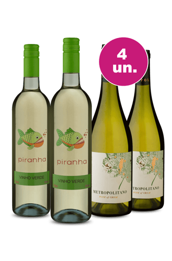 Kit 4 - Piranha Vinho Verde + Metropolitano Chardonnay - Oferta Insana
