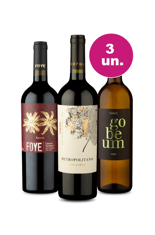 Kit 3 Por R$99 - Carménère, Cabernet e Chardonnay - Oferta Insana