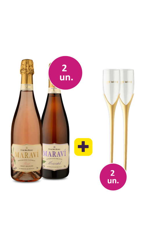 Kit 2 - Espumante Maraví Rosé e Moscatel + 2 Taças Agulha Grátis - Exclusivo We