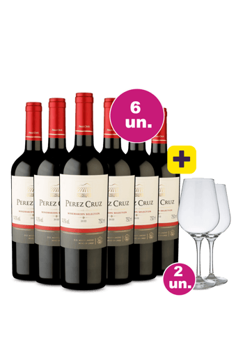 Kit 6 - Pérez Cruz Winemakers Selection Maipo Andes + 2 Taças Cristal Grátis - Oferta Insana Exclusiva We Wine