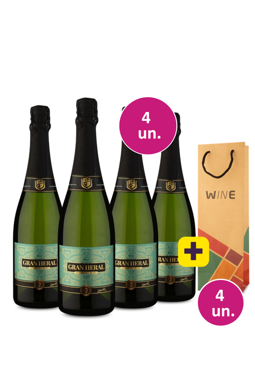 Kit 4 - Espumante Gran Heral Brut + 4 Sacolas Kraft Grátis - Exclusivo We