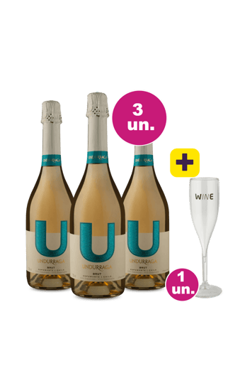 Kit 3 - Espumante U By Undurraga Brut + Taça Acrílico Espumante Grátis
