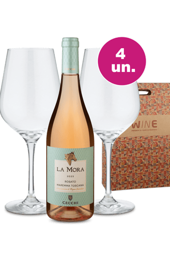 Kit Presente - La Mora Rosato + Par de Taças de Cristal + Caixa de Presente