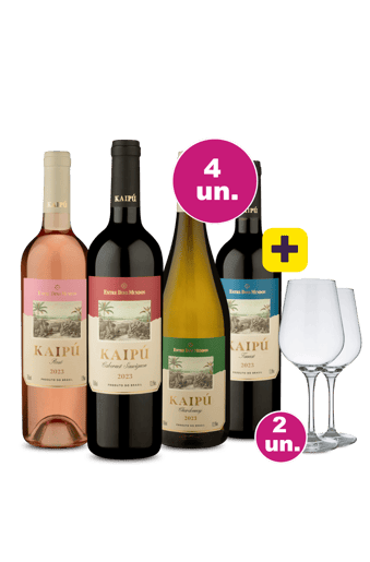 Kit 4 - Kaipu Mesclados + 2 Taças Cristal Vinho Grátis