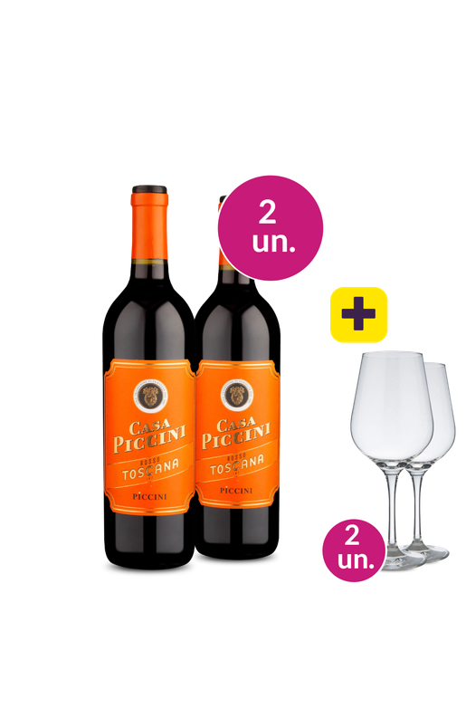 Kit 2 - Piccini Toscana + Par de Taças de Cristal Grátis