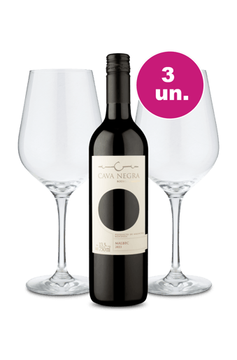 Kit Especial - Cava Negra Malbec + Par de Taças de Cristal