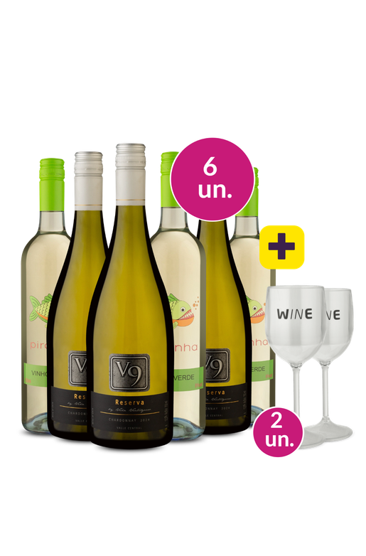 Kit 6 - Vinho Verde Piranha e V9 Chardonnay - Exclusivo We