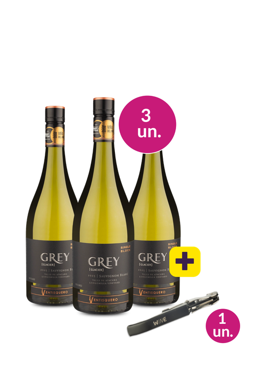 Kit 3 - Ventisquero Grey Single Block Valle De Atacama Sauvignon Blanc + Saca Rolhas Grátis - Exclusivo We