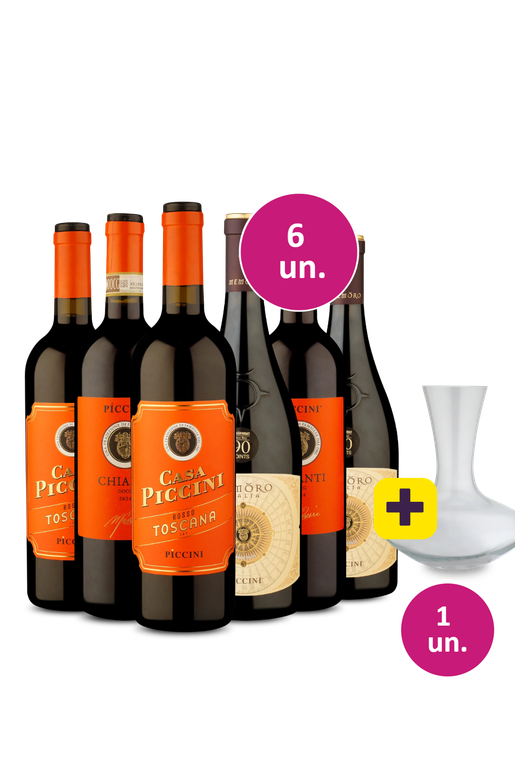 Kit 6 - Italianos Piccini + Decanter de Cristal Grátis - Exclusivo We