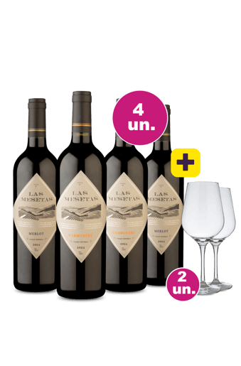 Kit 4 - Lançamento Las Mesetas Tintos + 2 Taças Cristal