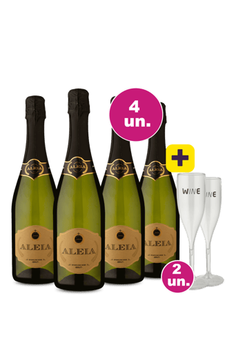 Kit 4 - Espumante Aleia Branco Brut + 2 Taças Acrílico Espumante Grátis