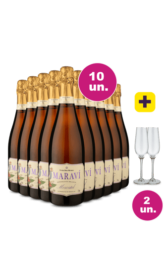 Kit 10 - Espumante Maraví Moscatel + 2 Taças Cristal Espumante Grátis