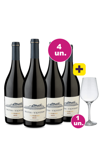 Kit 4 - Bons-Ventos Superior 2019 + Taça de Vinho de Cristal Grátis - Exclusivo WE
