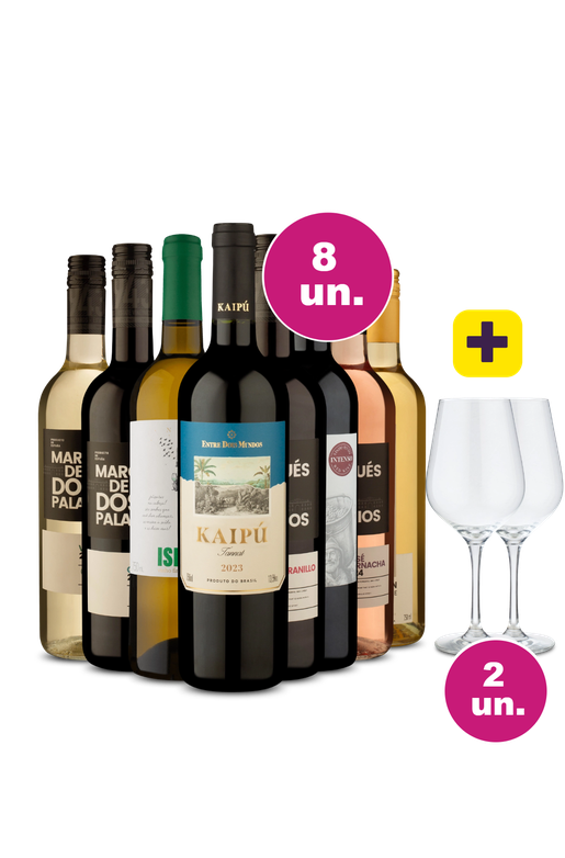 Kit 8 - Cyber Week - Destaques por R$32,90 + Par de Taças de Cristal Grátis