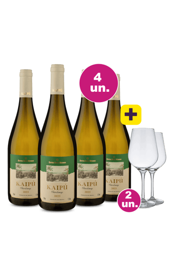 Kit 4 - Kaipu Chardonnay + 2 Taças Cristal Grátis