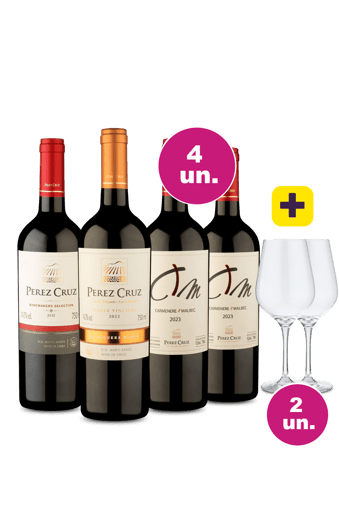 Kit 5 - Degustação Pérez Cruz + Par de Taças de Cristal Grátis