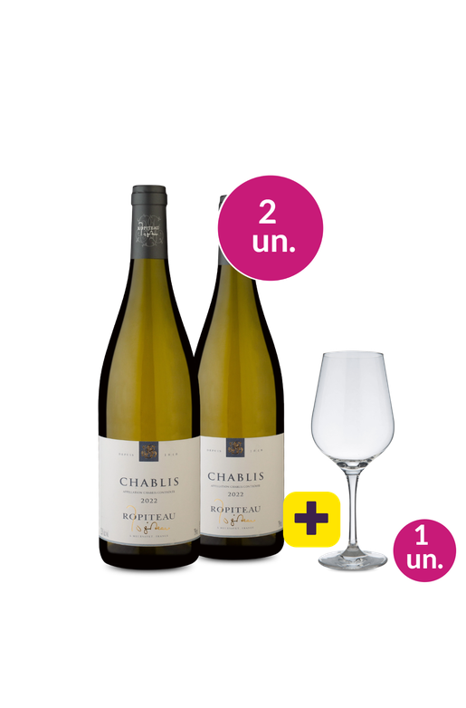 Kit 2 - Ropiteau Frères A.O.C. Chablis 2022 + Taça de Cristal p/ Vinho Grátis - Exclusivo WE