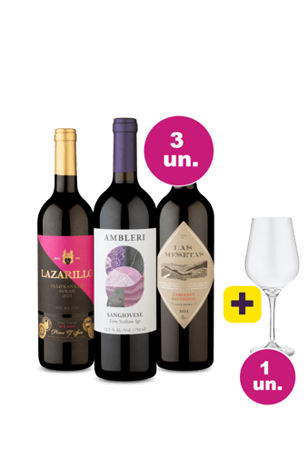 Kit 3 por 99 - Tintos Campeões + Taça Cristal Grátis